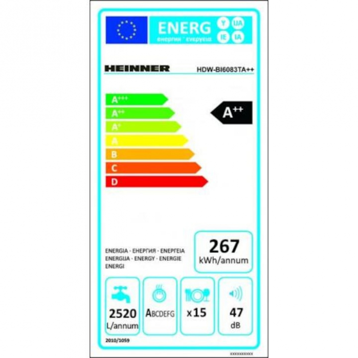 Masina de spalat vase incorporabila Heinner HDW-BI6083TA++, 15 seturi, 8 programe, Clasa A++, Touch Control, Display LED, 60 cm - RESIGILAT [8]