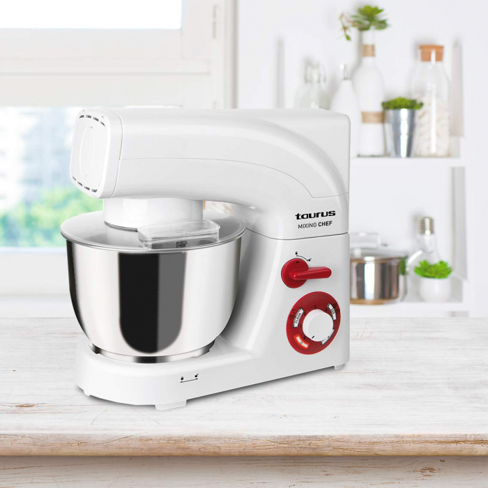 Mixer Taurus Mixing Chef,1200W,Capacitate bol 5.5l, Alb/Rosu [7]