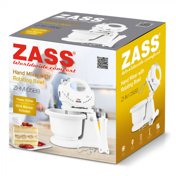 Mixer cu bol Zass ZHM 05BB, 200W, 5 viteze, functie Turbo, tocator, bol rotativ [5]