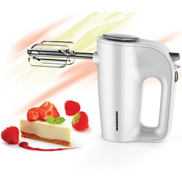 Mixer de mana Heinner HM-300WH, 300W, 5 Viteze, Functie Turbo, Accesorii din Inox, Alb [2]