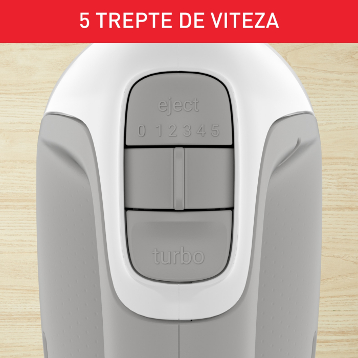 Mixer de mana TEFAL Prep'Mix HT450B38, 450W, 5 trepte viteza, functie turbo, set 2 teluri, 2 carlige, alb/ gri [10]