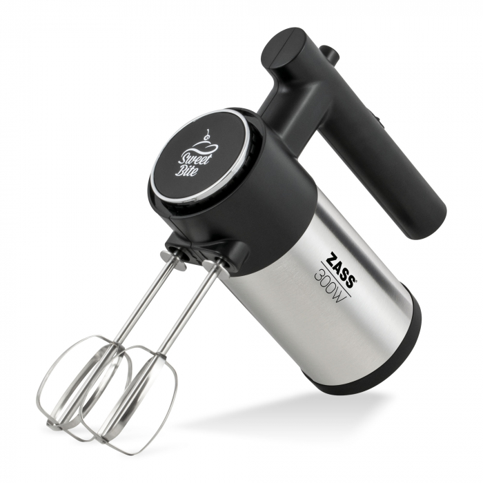 Mixer de mana Zass ZHM 08Negru, putere 300W, maner ergonomic, 5 viteze, 2 teluri si 2 carlige din inox, lungime cablu 1m [1]