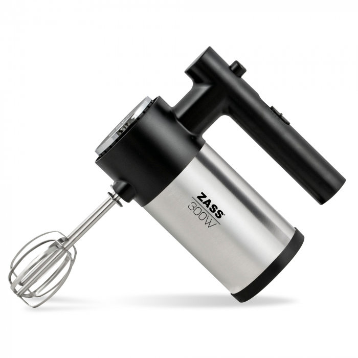 Mixer de mana Zass ZHM 08Negru, putere 300W, maner ergonomic, 5 viteze, 2 teluri si 2 carlige din inox, lungime cablu 1m [2]