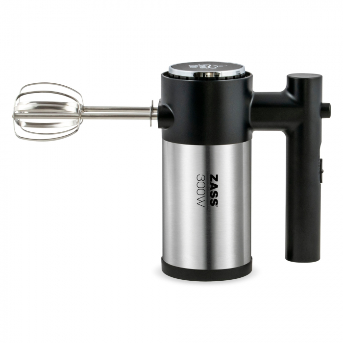 Mixer de mana Zass ZHM 08Negru, putere 300W, maner ergonomic, 5 viteze, 2 teluri si 2 carlige din inox, lungime cablu 1m [4]