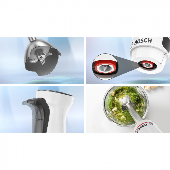 Mixer vertical Bosch ErgoMaster MSM4W220, 600 W, minitocator,vas gradat, cutit QuattroBlade System cu 4 laturi, negru/argintiu [3]
