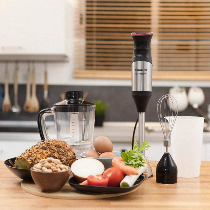 Mixer Taurus Bapi 1200 Plus Inox, 1200W 20 viteze, functie Puls, 4 accesori, chopper 1.0 l,Negru/Inox [6]