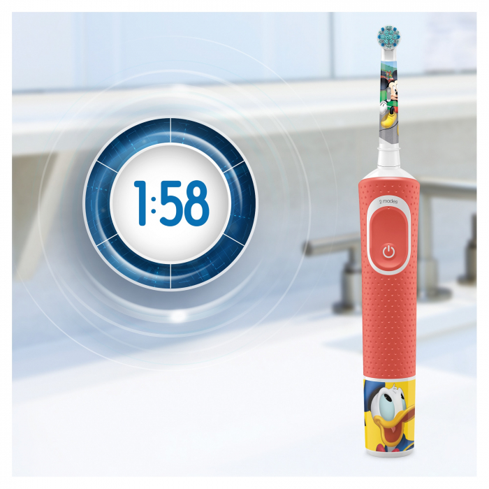 Periuta de dinti electrica Oral-B D100 Vitality Mickey pentru copii, Curatare 2D, 2 programe, 1 capat, 4 stickere incluse, Rosu [7]