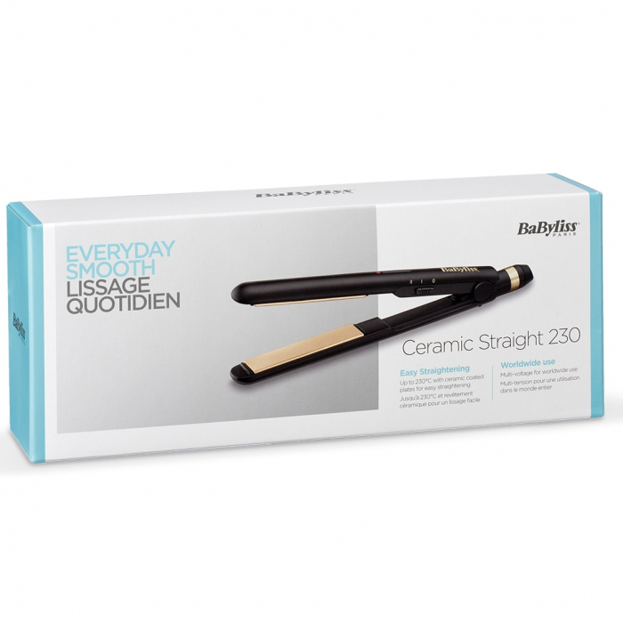 Placa de par BaByliss ST089E Ceramic Straight, placi 24x95mm ceramice, 230 grade, Negru/Crem [3]