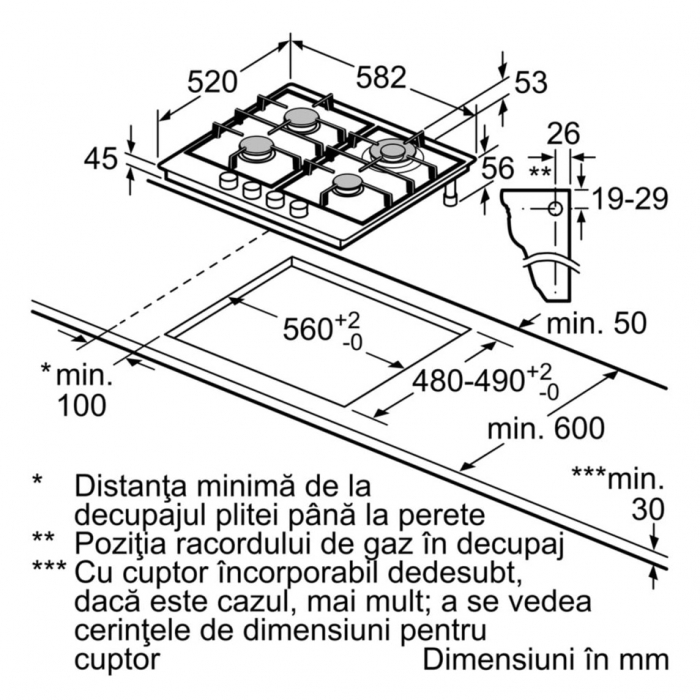 Plita incorporabila Bosch PGH6B5B80, Gaz, 4 arzatoare, Arzator economic, Arzator wok, 60 cm, Inox - RESIGILAT [7]