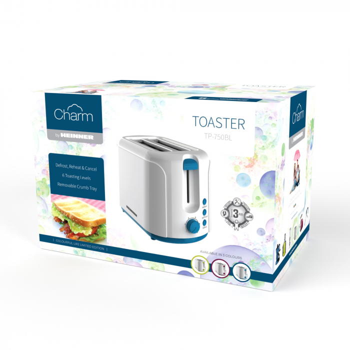 Prajitor de Paine Heinner Charm, 750W, 6 setari, Alb/Albastru [2]