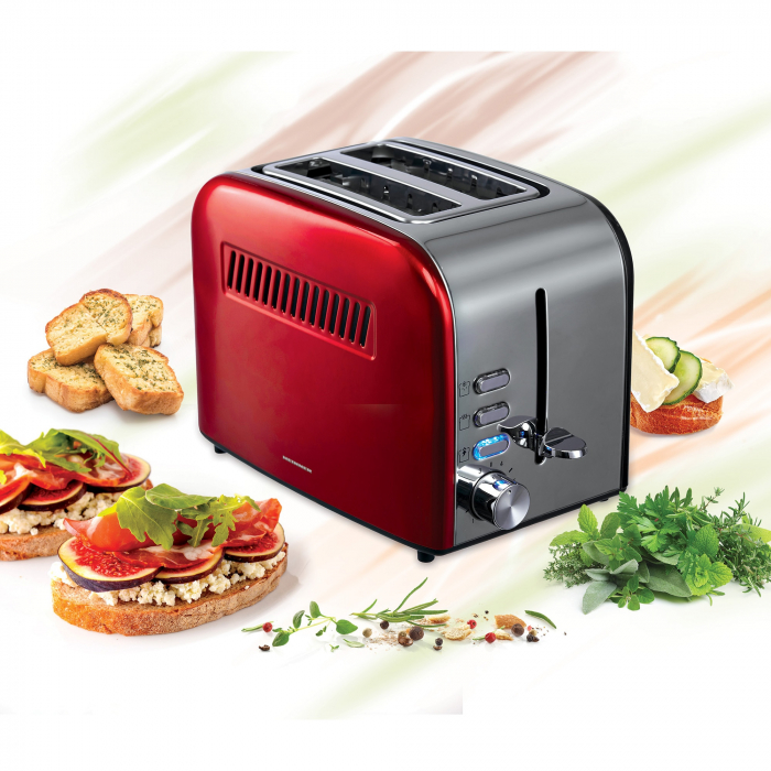 Prajitor de paine Heinner HTP-850RDIX, 850 W, 7 nivele de rumenire, 3 functii, Rosu/Inox [2]