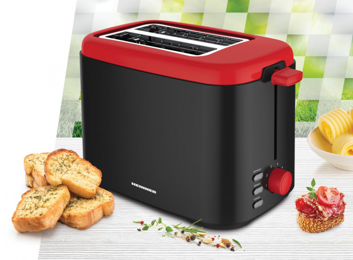 Prajitor de paine Heinner Wassay 800 HTP-800BKR, 800W, 7 niveluri de rumenire, Negru/Rosu [2]