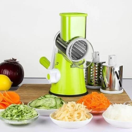 Razatoare multifunctionala pentru legume, fructe, cu maner rotativ, 3 lame interschimbabile, verde [3]