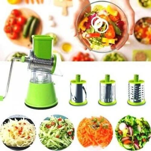 Razatoare multifunctionala pentru legume, fructe, cu maner rotativ, 3 lame interschimbabile, verde [4]