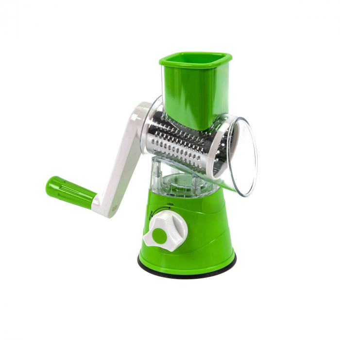 Razatoare multifunctionala pentru legume, fructe, cu maner rotativ, 3 lame interschimbabile, verde [2]