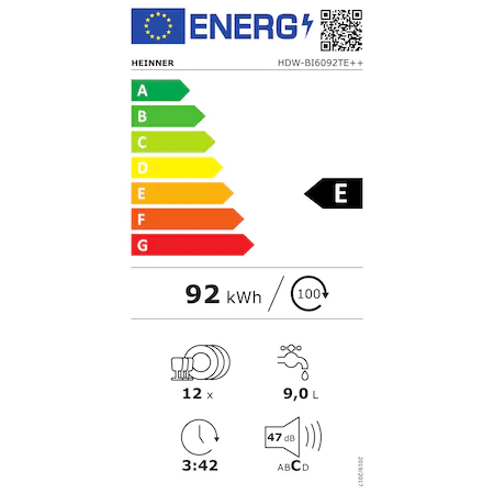 Masina de spalat vase incorporabila Heinner HDW-BI6092TE++, 12 Seturi, 9 programe, Clasa E, Control touch, Half load, Buzzer final program, Aquastop, 60 cm [2]