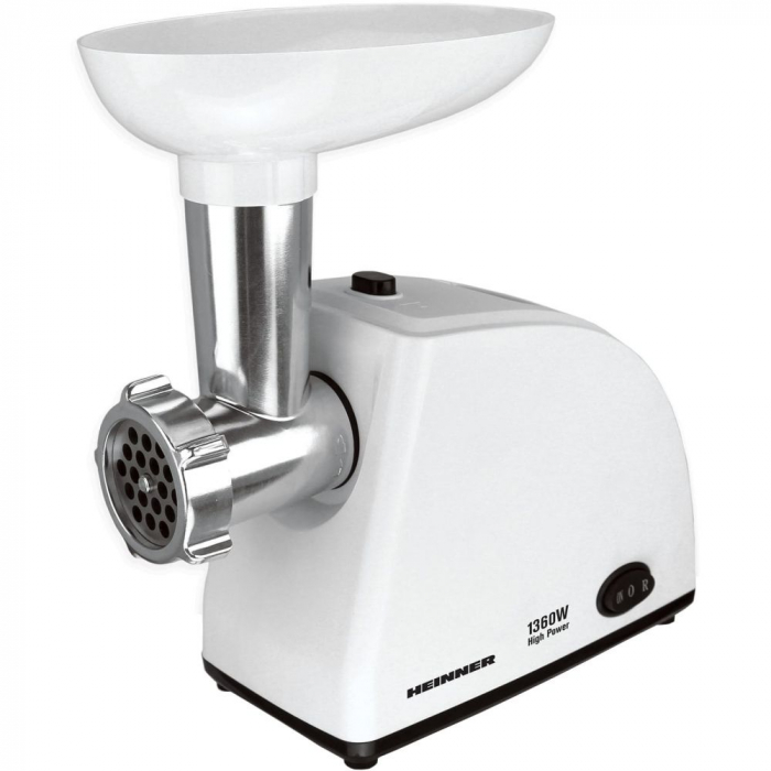 Masina de tocat Heinner MG-W1200R, 1360W, Accesoriu rosii, Accesoriu carnati, Cutit inox, Alb [2]