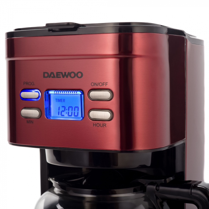 Cafetiera Daewoo DCM1000R, 1000 W, 1.5 l, Filtru permanent, Timer 24 ore, Indicator nivel apa, Design ergonomic, Rosu/Negru [4]