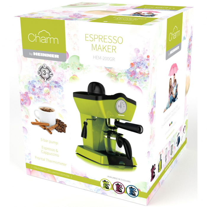 Espressor manual Heinner Charm HEM-200GR, 800W, 250ml, 3.5 bar, Verde - RESIGILAT [2]