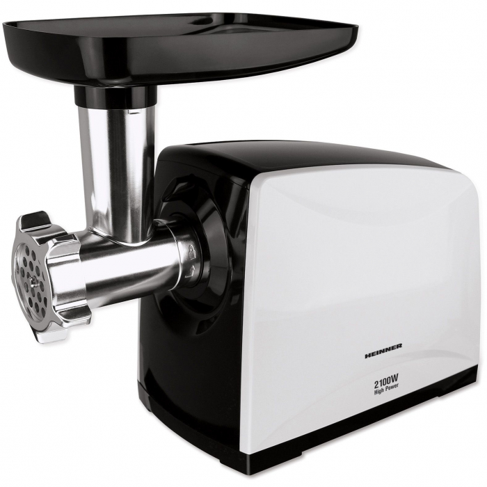 Masina de tocat carne Heinner MG-2100BKWH, 2100 W, accesoriu rosii, Cutit Inox, Negru/Alb [2]