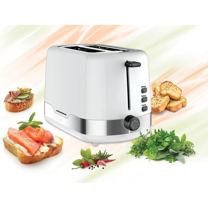 Prajitor de paine Heinner HTP-850WHSS, 850 W, 7 nivele de rumenire, 3 functii, Alb/Inox [2]