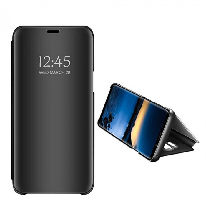 Husa Samsung, Galaxy A10, A105 Clear View Flip Mirror Stand, Neagra [2]