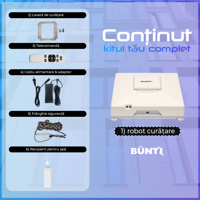 Robot automat de spalat geamuri Buntz WindowGlow BRC-J2– Putere de 72W, 2500Pa, tehnologie duala de pulverizare, sistem anti-urme și control inteligent, Alb [9]