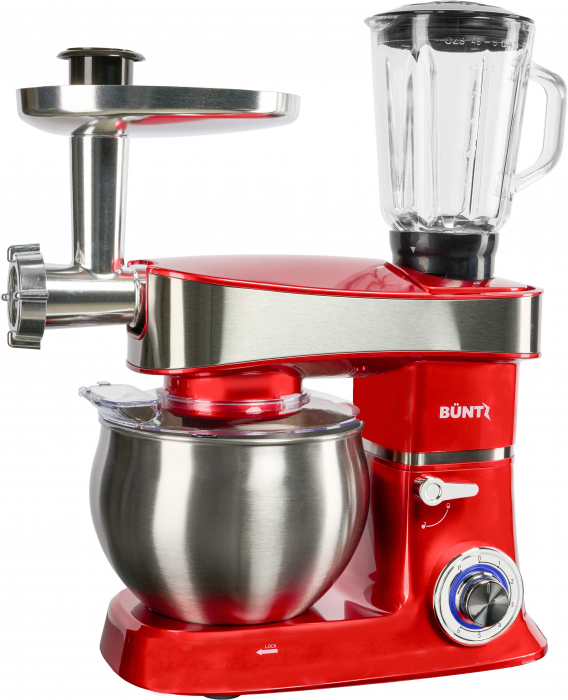 Robot de bucatarie Buntz, BMP-1500RD, 1500 W, Bol 6 L Inox, 6 Viteze, Functie Pulse, Tocator si Blender, Rosu [2]