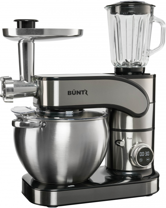 Robot de bucatarie Buntz BMP-2000SL, 2000 W, Bol 10 L Inox, 6 Viteze, Functie Pulse, display Tactil, Tocator si Blender, Inox [2]