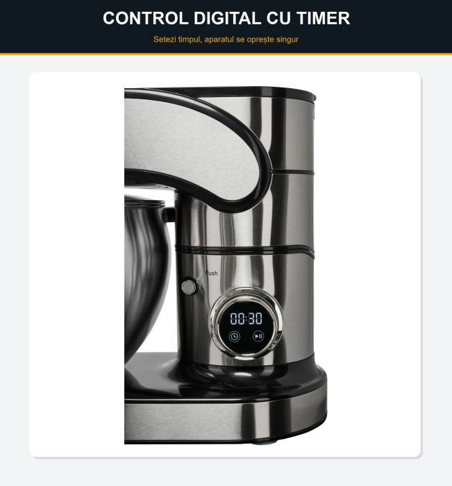 Robot de bucatarie Buntz BMP-2000SL, 2000 W, Bol 10 L Inox, 6 Viteze, Functie Pulse, display Tactil, Mixer, Tocator si Blender, Inox [5]