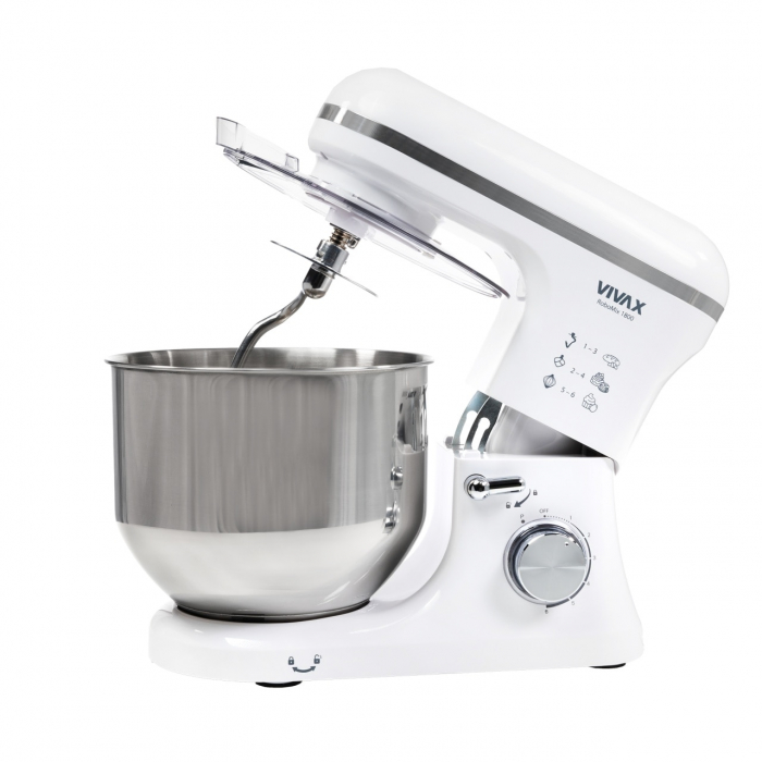Robot mixer Vivax RM-71800WH, 1800 W, 6 Viteze + Turbo, 4 Accesorii, Bol otel inoxidabil, Alb/Argintiu [6]