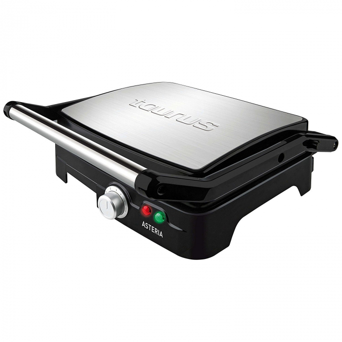 Sandwich maker Taurus Grill & Co Legend, 1500W, Termostat, Placi antiaderente, Deschidere 180º, Pereti reci, Depozitare verticala, Inox [16]