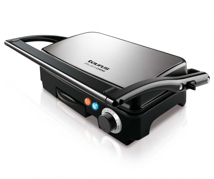 Sandwich maker Taurus Grill & Co Legend, 1500W, Termostat, Placi antiaderente, Deschidere 180º, Pereti reci, Depozitare verticala, Inox [18]