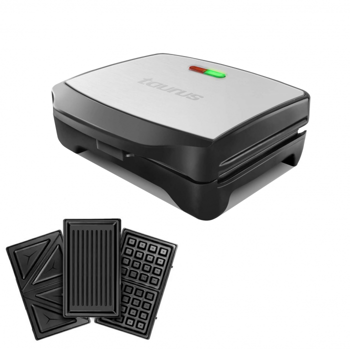 Sandwich maker Taurus Miami Premium, 900W, 3 placi interschimbabile, LED functionare, Depozitare verticala, Inox [8]