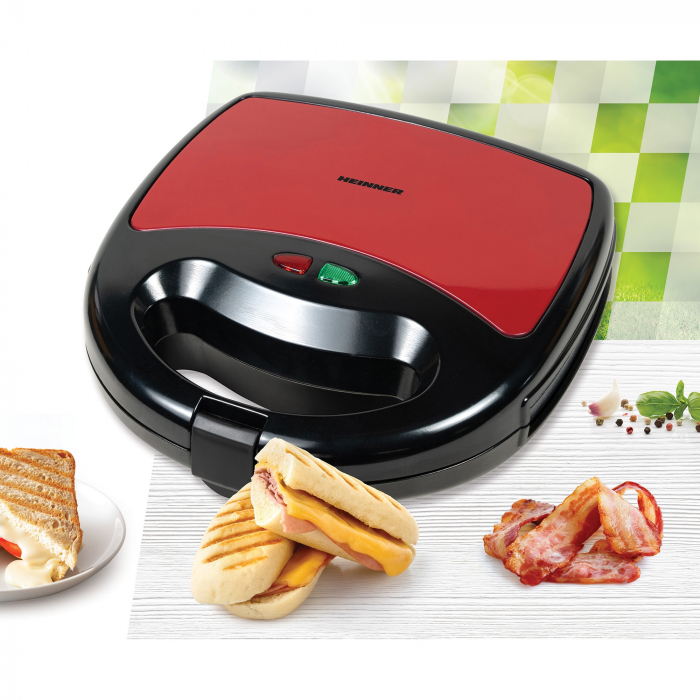 Sandwich maker Heinner Garnet 750 SM-K750BKRX, 750W, plite fixe, invelis antiaderent, capacitate: 2 sandwich-uri, negru/rosu [3]