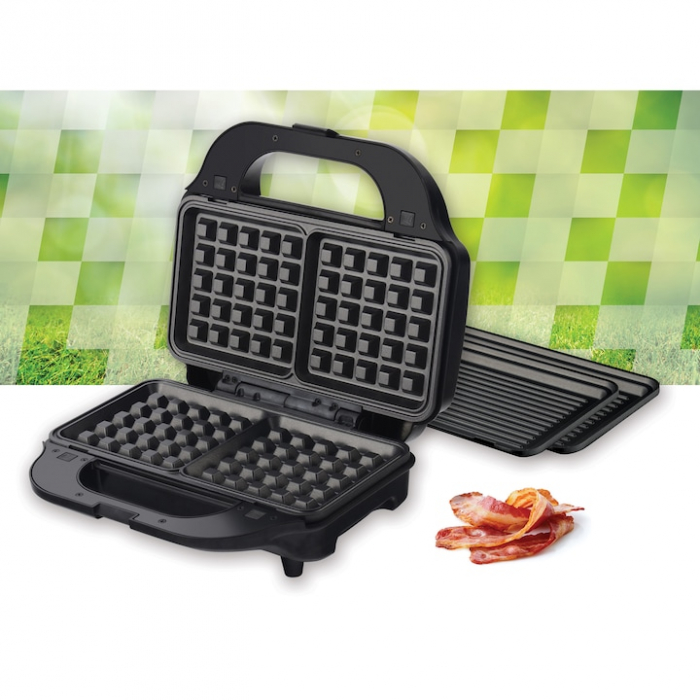 Sandwich maker Heinner SM-2H900BKS, 900 W, placi XL, 2 placi detasabile antiadezive: waffle, grill, Negru/Rosu [4]