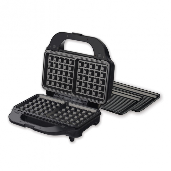 Sandwich maker Heinner SM-2H900BKS, 900 W, placi XL, 2 placi detasabile antiadezive: waffle, grill, Negru/Rosu [2]