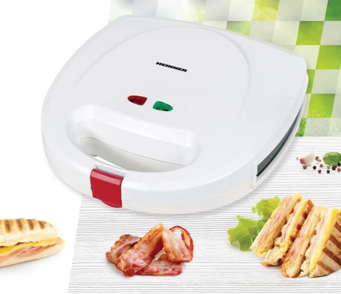 Sandwich maker Heinner Jadde 750 SM-2K750WH, 750W, plite detasabile, invelis antiaderent, capacitate: 2 sandwich-uri, Alb [3]