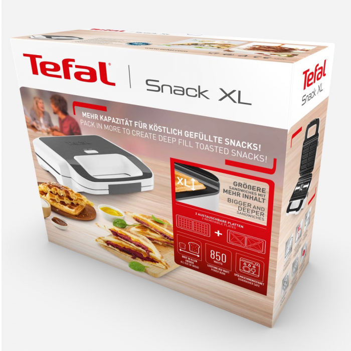 Sandwich-maker Tefal Snack XL SW701110, 850W, 2 seturi de placi detasabile, alb/gri [4]
