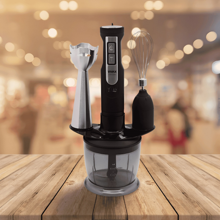 Set blender 3 in 1 Vivax HBS-500X, 500W, 0.6l, 2 viteze, Turbo, lama otel inoxidabil, maner detasabil, tel, suport accesorii, negru/argintiu [5]