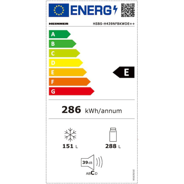 Side by Side Heinner HSBS-H439NFBKWDE++, 439 l, No Frost, Clasa E, Display, Dozator de apa, Functie smart, Functie congelare si racire rapida, H 177, Negru [9]