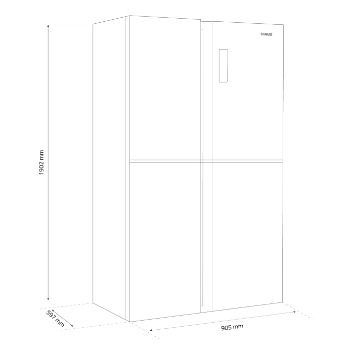 Side by Side Slot-in cu 4 usi Samus S4DX-650NFE, 503 l, Full No Frost, Clasa E, Inox [8]