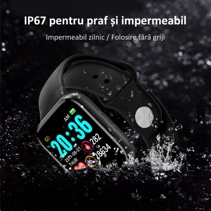 Smartwatch Y68, 1.30'', IPS, Bluetooth 4.0, IP67, Monitorizare puls/pasi/somn/activitati fizice/calorii, Negru [4]