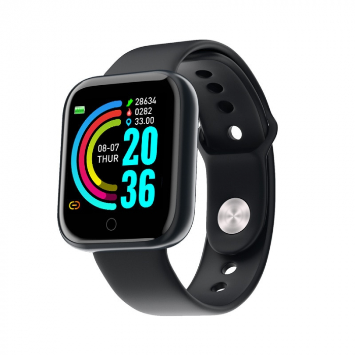 Smartwatch Y68, 1.30'', IPS, Bluetooth 4.0, IP67, Monitorizare puls/pasi/somn/activitati fizice/calorii, Negru [2]