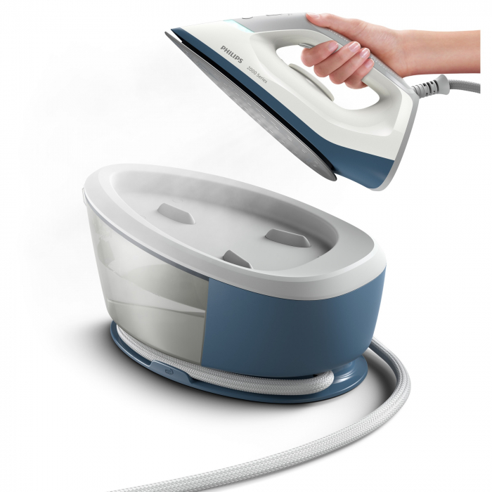 Statie de calcat cu abur Philips seria 2000 PSG2000/20, 2400 W, 6 bari, jet de abur continuu 110 g/min, Jet de abur de 300 g, Talpa ceramica, Rezervor de apa 1.4 l, Oprire automata, sitem de detartrare Smart Calc Clean [3]