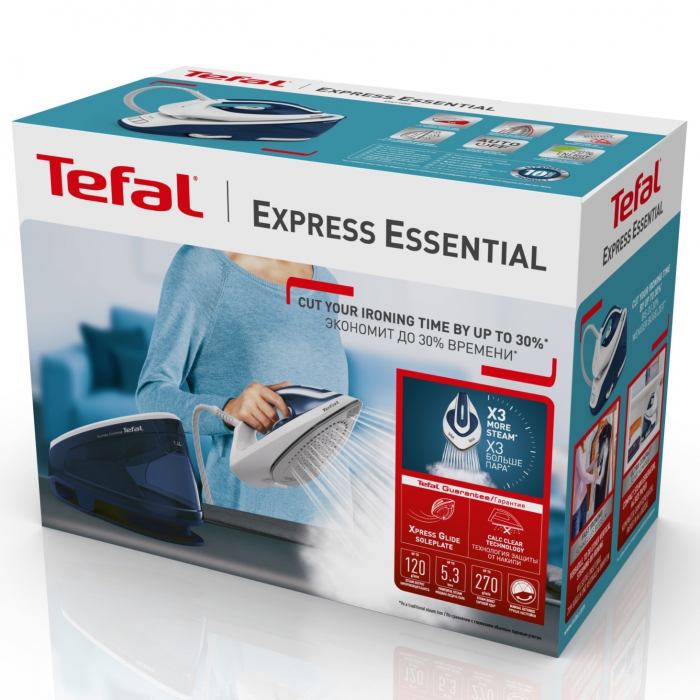 Statie de calcat Tefal Express Essential SV6116E0 , 2200W, 5.3 bari, jet de abur 270 g/min, abur variabil 0-120g/min, talpa Xpress Glide, rezervor apa 1.4 L, oprire automata, alb/albastru [5]
