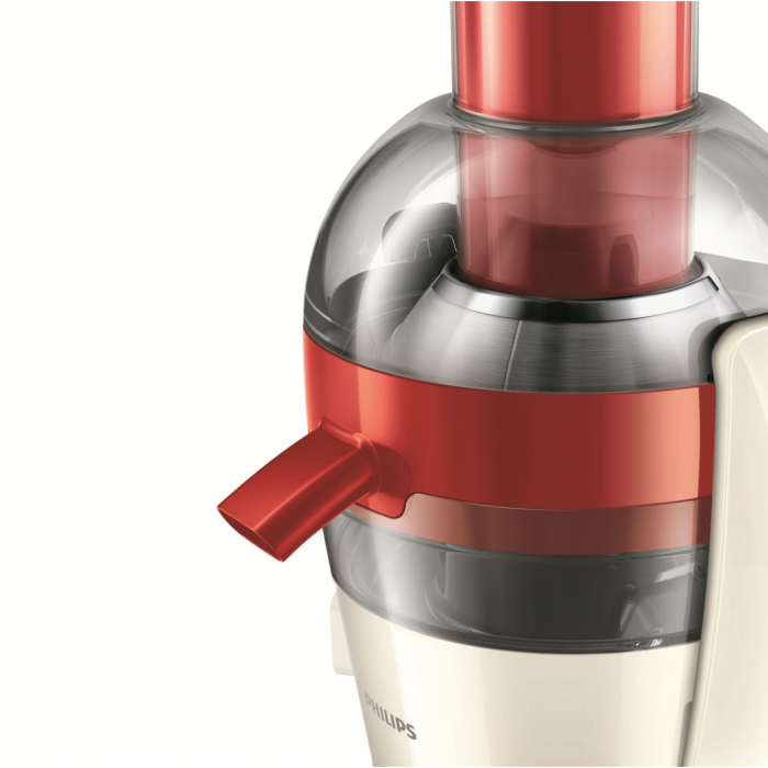 Storcator de fructe si legume Philips Viva Collection HR1855, 800 W, Recipient suc 0.8 l, Recipient pulpa 1.2 l, 1 Viteza, Tub de alimentare 75 mm, Alb/Rosu [4]