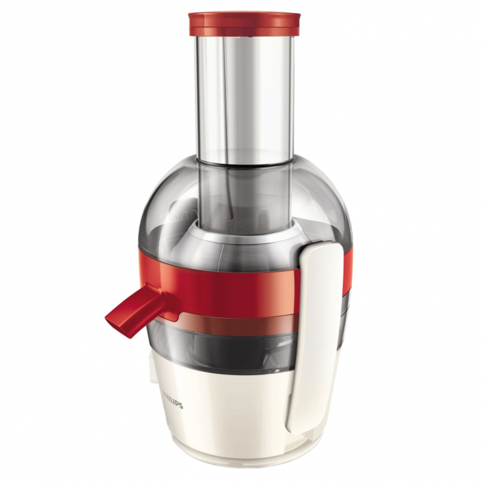 Storcator de fructe si legume Philips Viva Collection HR1855, 800 W, Recipient suc 0.8 l, Recipient pulpa 1.2 l, 1 Viteza, Tub de alimentare 75 mm, Alb/Rosu [2]