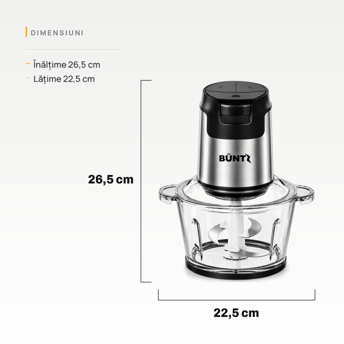 Tocator Electric BUNTZ, BFC-300S, Bol din Sticla 2L, 4 Lame din Otel Inoxidabil, 300W, Motor cu Bobinaj din Cupru, Protectie la Supraincalzire, Buton de Siguranta, Tocator pentru Carne, Legume, Fructe [7]