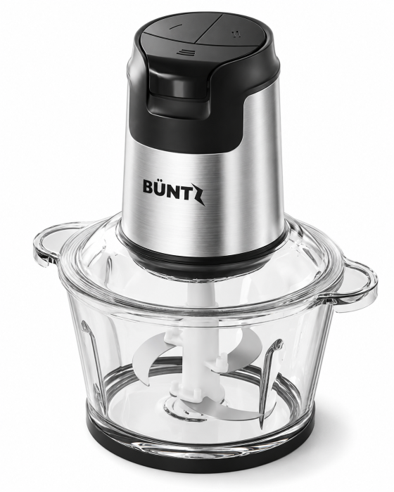 Tocator Electric BUNTZ, BFC-300S, Bol din Sticla 2L, 4 Lame din Otel Inoxidabil, 300W, Motor cu Bobinaj din Cupru, Protectie la Supraincalzire, Buton de Siguranta, Tocator pentru Carne, Legume, Fructe [2]